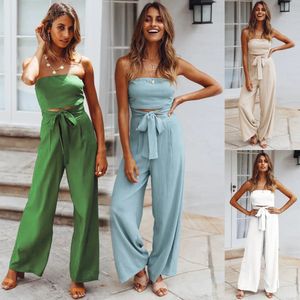 Summer Lady Jumpsuit Casual Off Shoulder Sleeveless Plus Size Cut Out Belted Wide Ben Rompers Women Jumpsuit 240115