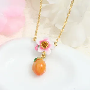 Pendant Necklaces Apricot Blossom Series Necklace Fashionable Individualized Simple Luxury Small And Enamel Collar Chain Adjustable