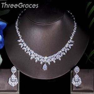 ThreeGraces Top Quality American Bridal Accessories CZ Stone Wedding Costume Necklace and Earrings Jewelry Sets For Brides JS003 240115