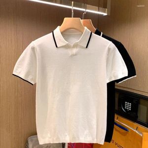 Herrpolos 2024 Casual Polo Shirts Top Turn-down Collar Button Blus Short Sleeve Solid Color Shirt Men Clothing G104