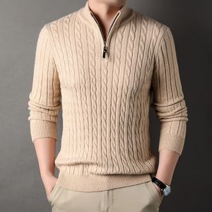 Plus Size 4XL Cashmere Sweaters Men Jumpers Standing Neck Half Height Zipper Long Sleeve Pullovers Fit Male Woolen Knit 240115