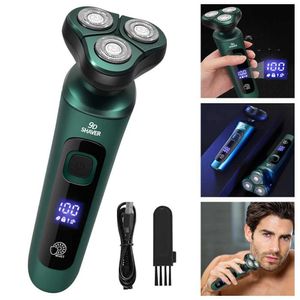 Rasoio elettrico Rasoio elettrico intelligente da uomo Display digitale LCD Rasoio galleggiante a tre teste USB ricaricabile Lavaggio Coltello da barba multifunzione