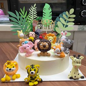 Uppgradera Jungle Safari Animal Cake Toppers hartsharts Animal Safari för Forest Theme Cake Decoration Baby Shower Birthday Party Supplies