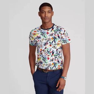 Polos Camiseta de hombre de manga corta hawaiana de manga corta con cuello redondo estampado juvenil moda casual