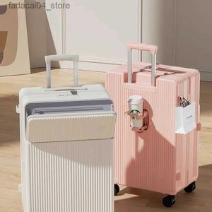 Suitcases New 20/24/26 inch men Front opening laptop bag Fashion Rolling Luggage trolley case Women Multi-function Travel Trolley suitcase Q240115