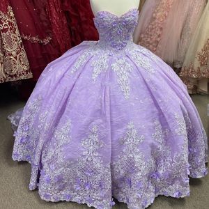 Lavendel prinsessan quinceanera klänningar blomma applikation pärlor boll klänning söt 16 klänning vestidos de 15 anos quinceanera pageant födelsedag