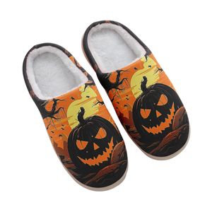 Coolcustomize custom skull pumpkin ghost bat festival winter warm slipper personalized fur lining cute indoor halloween footwear