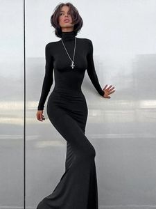 Autumn Winter Long Sleeve Black Evening Party Y2K Maxi Dresses For Women Turtleneck BodyCon Dress Vestido Streetwear 2023 240115