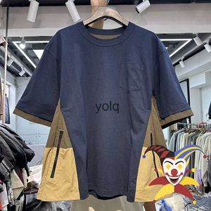 メンズTシャツパッチワークダブルレイヤーTシャツメン女性最高品質のジッパートップティーTシルティオルク