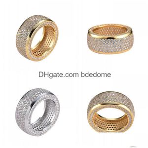 Klusterringar hip hop rostfritt stål kubiska zirkoniumringar isade ut högkvalitativa mikropotte diamant kvinnor män finger ring bling juvel dhzeg