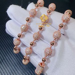 Anpassad 8mm Iced Out Hip Hop Jewelry Sterling Sier Rose Gold Plated VVS Moissanite Ball Bead Chain Cuban Necklace