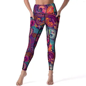Women's Leggings Floral Paisley Purple And Orange Gym Yoga Pants High Waist Funny Leggins Stretchy Printed Sports Tights XL XXL