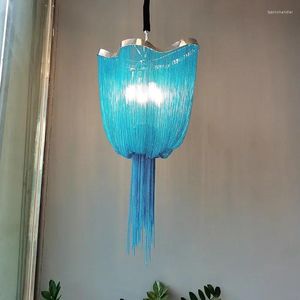 Lâmpadas pendentes de luxo lustres modernos iluminação sala de estar teto com franja azul quarto metal retro villa para hall