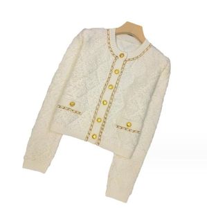 11003 XL 2024 Runway Marca de Verão Mesmo Estilo Suéter Manga Comprida Gola Gola Cardigan Moda Roupas Brancas de Alta Qualidade Mulheres Shali