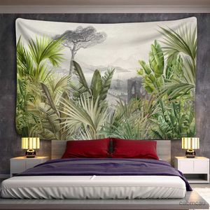 Tapestries Green Leaves Tropical Tree Tapestry Wall Fabric Nature Tree Landscape Cactus Picture Tapestries Tablecloth Beach Wall Clot