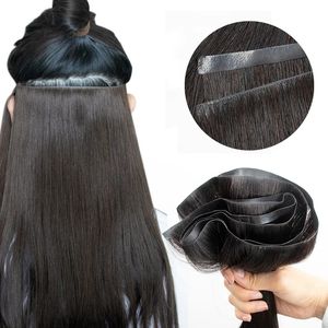 Invisible Long Tape PU Weft Human Hair Bundles Real Natural Hair Seamless Glueless Injected Tape In Hair Thick Ends240115