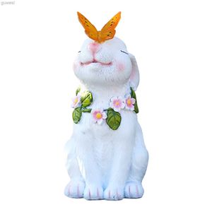 Lampy trawnikowe rzeźba słoneczna oświetlona dziedziniec trawnik dekoracja ogrodu życie jak żywica ornament wyświetlacz rzemieślniczy sztuka na zewnątrz uroczy prezent rabbit statua YQ240116