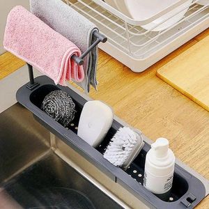 Kitchen Storage Rag Holder Large Capacity Sink Rack Expandable Waterproof Dish Stand Space Saving Towel Organizer Accessory