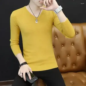 Men's Sweaters Clothing Pullovers White Knit Sweater Male V Neck Plain Solid Color Smooth Korean Style Autumn Clothes Spring Casual Tops