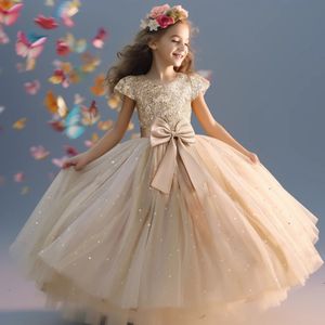 Eleganti ragazze adolescenti vestono pizzo principessa spettacolo festa di compleanno abiti da prima comunione damigella d'onore abiti da ragazza di fiore per matrimonio 240116