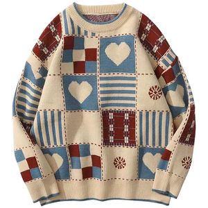 Y2k винтажный свитер мужской хип-хоп уличная одежда Harajuku ретро японский стиль любовь негабаритный женский вязаный свитер шерстяной пуловер 240115