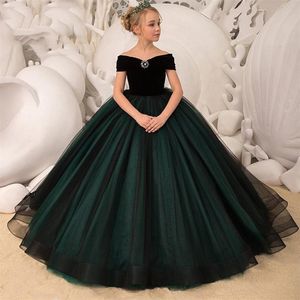 Lovely Blush green Long Flower Girl Dresses for Wedding Sparkly Sequin Crystals Ruffles Tulle Bow 2021Custom Made Girls Pageant Dr225K