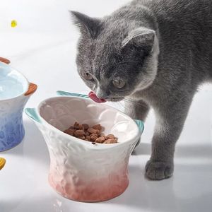 Cat Bowl Pet Feeder Dish Dog Treats Bowls Plate Feeding Eating Ceramic Elevated Dishes Kitten Decorative Creative Raised Water 240116