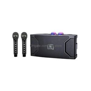 Microphones Karaoke Hine Portable Bluetooth Pa System With 2 Wireless Microphone Speaker Mobile Phone Holdefor Home Church Drop Deli Dhy3K