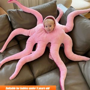 Octopus nadziewane zwierzę słodkie dziecko ośmiornica kostium do noszenia poduszka jumbo duża ośmiornica pluszowa zabawka prezent na przyjęcie urodzinowe dla dzieciaku 240115