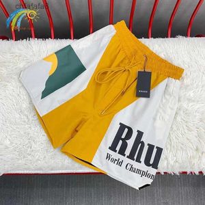 Summer Style Casual Yellow Color Matching Sunset Print Rhude Shorts Men Women 1 Inside Mesh Breeches Drawstring 36ib 0f6e 7OVQ