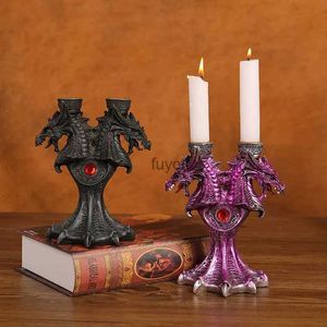 Świecane uchwyty Dragon Candlestick Stand Stat STATUE 2 PCS Candle Sticks for Tea Light Dekoracyjny filarz motyw Halloween Haunted House YQ240116