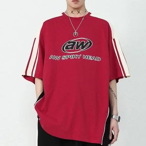 Y2K koreanska män Streetwear Letter Graphic Acubi Harajuku Egirl Kort ärm T-shirts Grunge Aesthetics Overized Tops Alt Clothes 240115