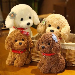 Fyllda plyschdjur Nytt härligt lockigt hår Teddy Dog Plush Toys Wears Collar Head Flower Teddy Dolls Stuffed Soft Toy Kids Birthday Presents