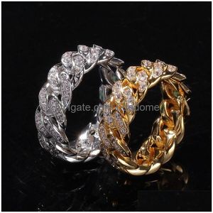 Cluster Rings Men Rings Hip Hop Punk Ring Cuban Link Chain 8Mm Zircon-Plated Real Gold Trend Mens New 297 T2 Drop Delivery Jewelry Ri Dhglo