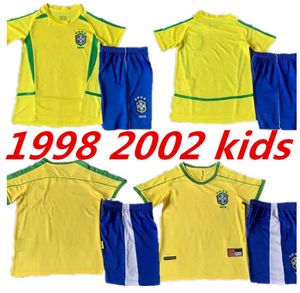 1998 Retro Kids kits Brasil camisas de futebol camisas Carlos Romario Ronaldo Ronaldinho camisa de futebol Brasil RIVALDO ADRIANO 2002 criança 999