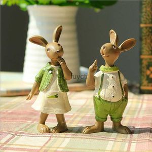 Andra evenemangsfestartiklar Set 2 Vintage Rustic Country Bunnies Figurin Ornament Dekorativ påskdekor hartshartsbanningar Rabbit Egg Figurin Rabbit Statue YQ240116