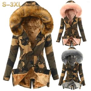 Cappotto da donna invernale da donna 2024 Parka Capispalla casual Camouflage militare con cappuccio in pelliccia per donna