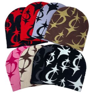 Nowy unisex Grusy Winter Hats Stars i Księżyc Mężczyźni i kobiety ciepłe czapkę Casual Pięcioopunktowy wystrój gwiazdy Zimowe czapki z dzianiny