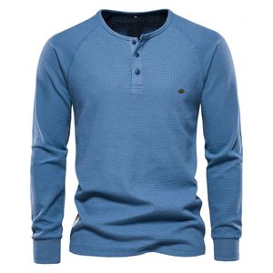 Aiopeson våffla Henley t-shirt män långärmad grundläggande andningsbara mäns toppar tee tröjor hösten fast färg t-shirt för män 240115