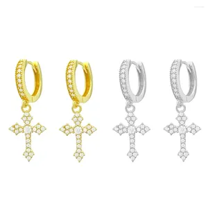 Orecchini pendenti Full D Color Moissanite Cross Huggie per donna Uomo Hip Hop Argento sterling 925 Lab Mosan Drop placcato oro 18k