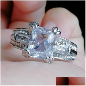 ウェディングリングヴェカロン女性ビッグジュエリーリングプリンセスカット10ctダイヤモンドストーン300pcs CZ 925 Sterling Sier Engagement Wedding Gift 1006 DHZAF