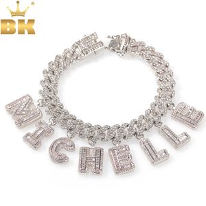 THE BLING KING Hiphop DIY Statement 12mm S-Link Miami Cuban Necklace Baguettecz Letter Bracelet Anklet Jewelry Own Style 240115