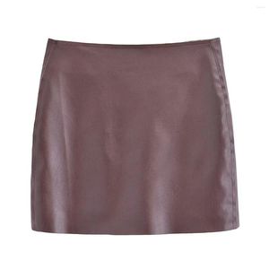 Kjolar mini faux läder kjol kvinnor solid skater pu sommar a-line sexig vintage casual kort