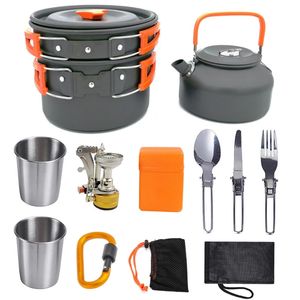 Conjunto de cozinha para acampamento, engrenagem, fogão ao ar livre, bule, copo, acessórios, equipamento portátil, acessórios de campista, cozinha 240116