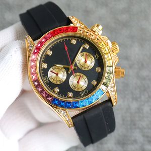 Mens Watch Designer Watches Mens Rainbow Diamond Dial Quartz Watchwith Box Automatiska mekaniska klockor Män rostfritt stål Vattentät armbandsur bra trevligt