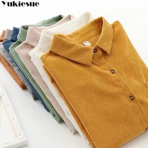 Frühling Marke Einfarbig Frauen Cord Shirt Frauen Langarm Bluse Casual kleidung Lose Blusen Dame Tops 240131