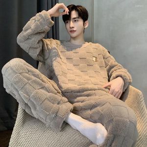 Men's Sleepwear Coral Velvet Pajamas Autumn And Winter Flannel Thickened Ins Warm Youth Boy Loungewear Set Hombre Pijamas Pyjama