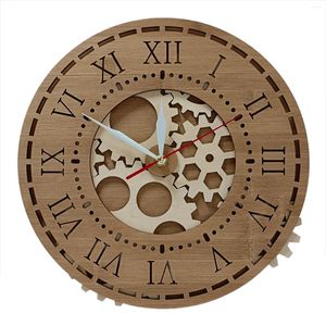 Relógios de parede 3 camadas engrenagens corte a laser relógio de madeira para sala de escritório em casa arte mecânica steampunk decoração eco amigável natural wat