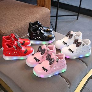 PU Leather Sneakers For Kids Luxury Brand Rubber Sole Rainbow LED Flash Light Girls Casual Skateboarding Shoes Child Sports Shoe 240116