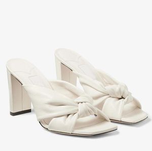 Elegante marchio Avenue Sandali Scarpe da donna Pantofole open toe Due cinturini Nodo Tacchi alti Abito da sposa da donna Lady Mules Cross Strappy Walking EU35-43